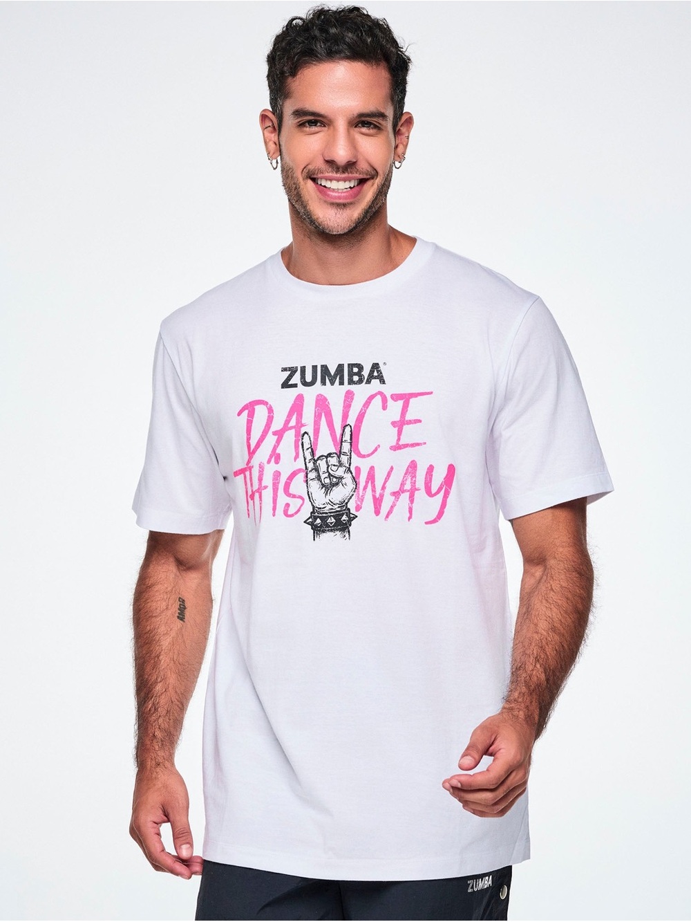 Zumba Fitness Unisex White Graphic Tee with Pink Print